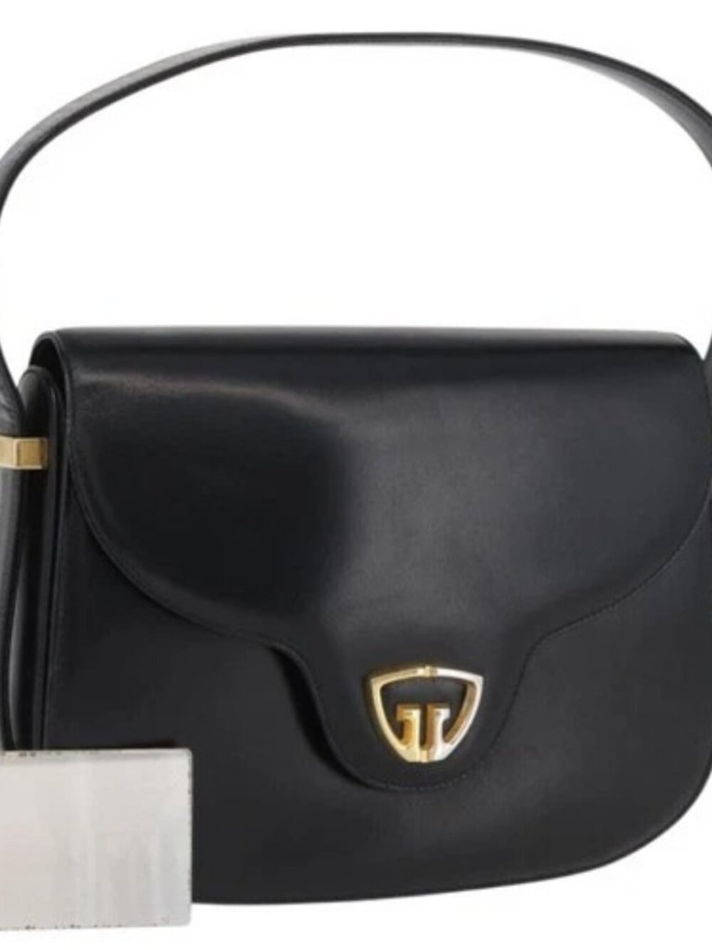GUCCI Hand Bag Leather Black Gold Auth BAZ009